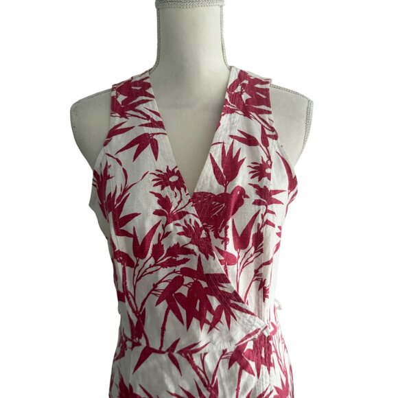 POLO RALPH LAUREN 100% Linen Cream Red Botanical Linen Wrap Dress Size 6 - Picture 12 of 14
